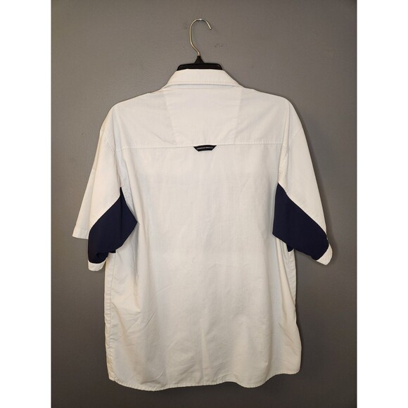 Fox Racing Shirt Men's L White Blue Short Sleeve Button Up Pocket Logo - Picture 3 of 10